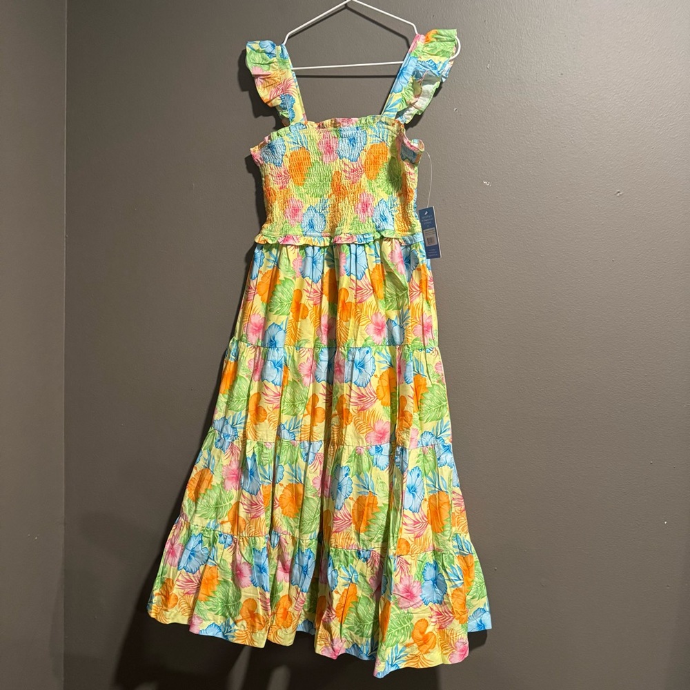 Ruffle Butts Hula Smocked Flutter Sleeves Tiered 100% Cotton Dress Size Small